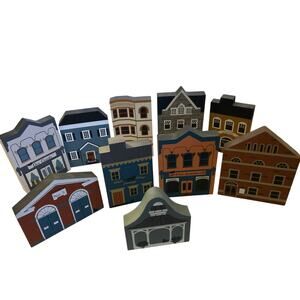 The Cat’s Meow Series III Lot of 10 Wooden Buildings 1985 – Vintage Village Set